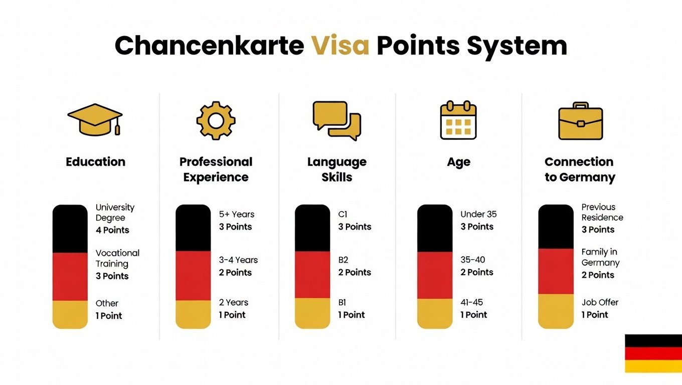 German Chancenkarte Visa points system showing how to get the minimum 6 points