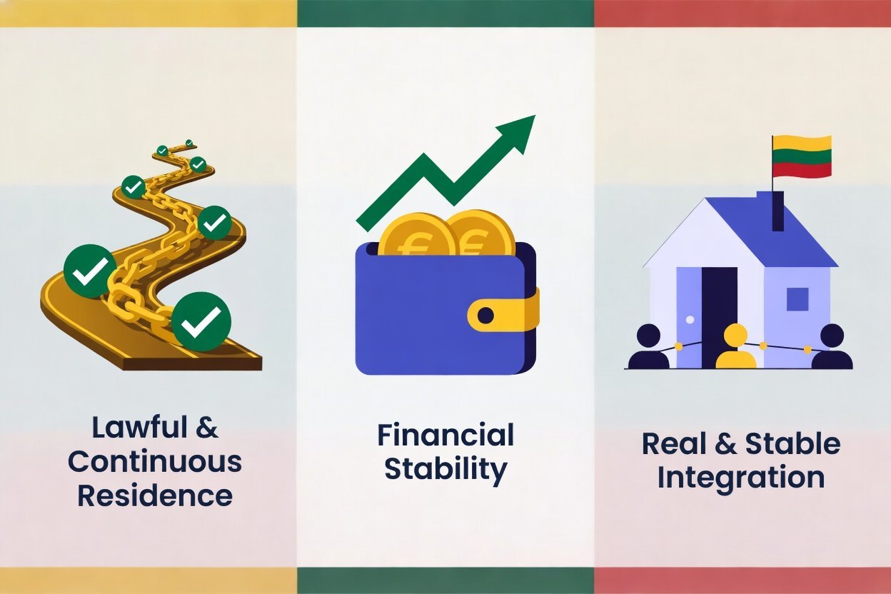 permanent residency in lithuania key requirements infographic.
